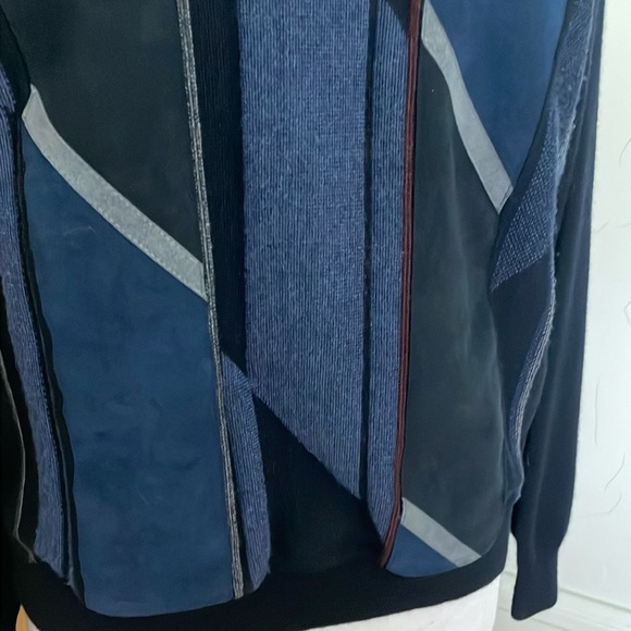 🇮🇹 Vintage John Friday Knitwear Grandpa Blue Geometric Pattern Sweater, Size M - Picture 8 of 16